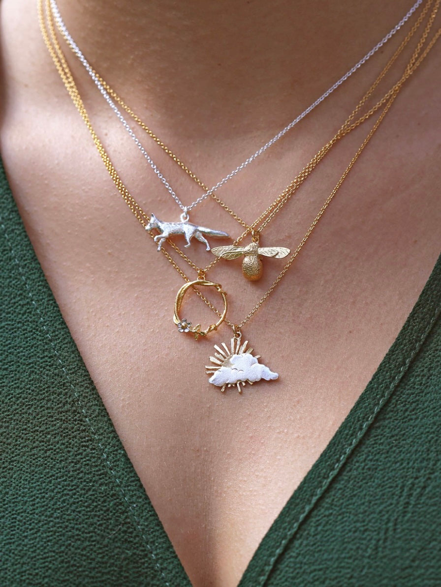 Alex Monroe Baby Bee Necklace Silver Plate