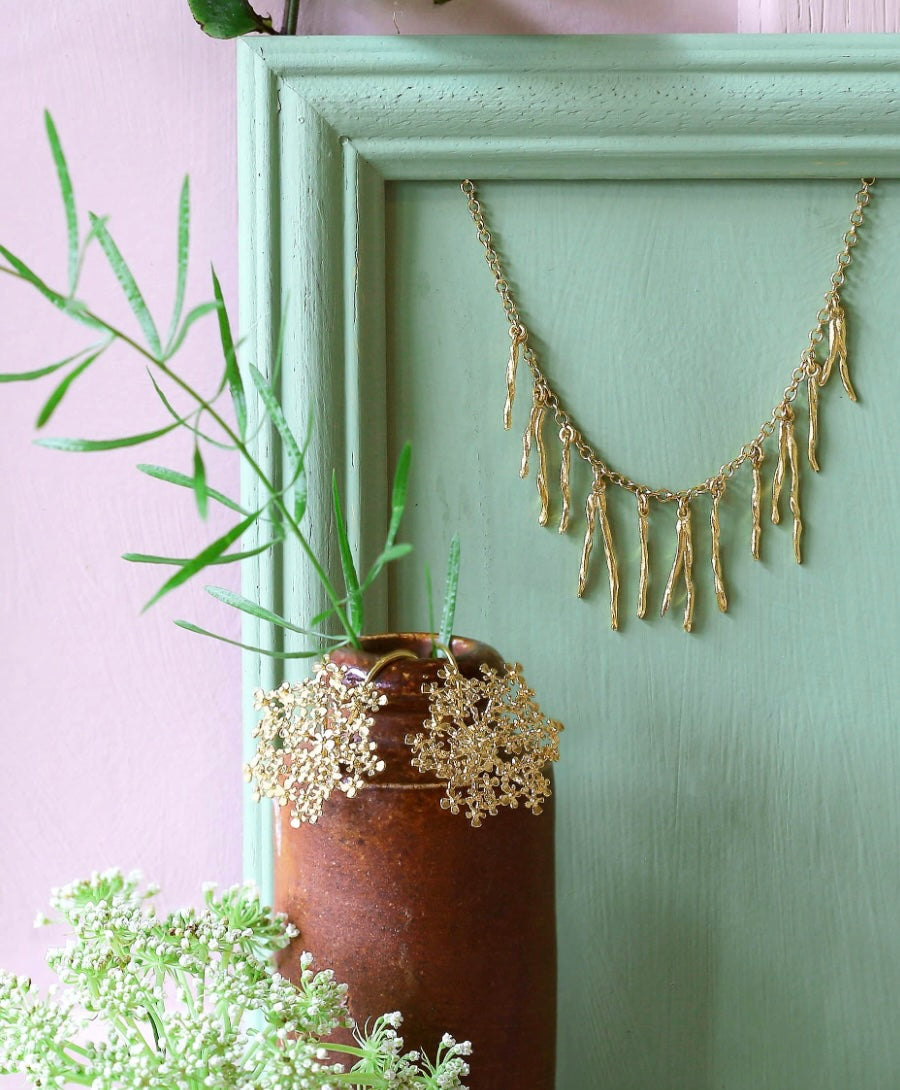 Alex Monroe Scattered Pine Needle Necklace Gold Plate