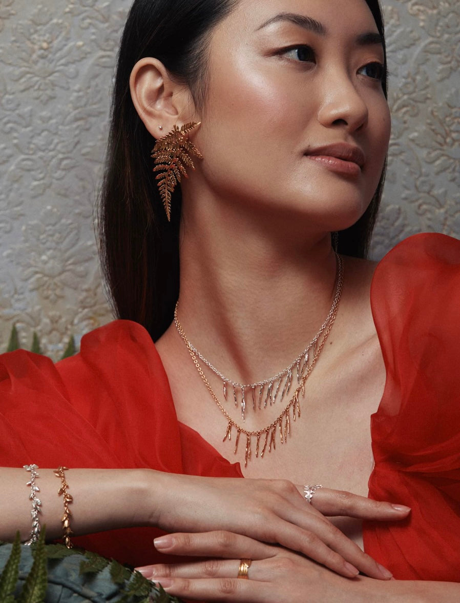 Alex Monroe Scattered Pine Needle Necklace Gold Plate